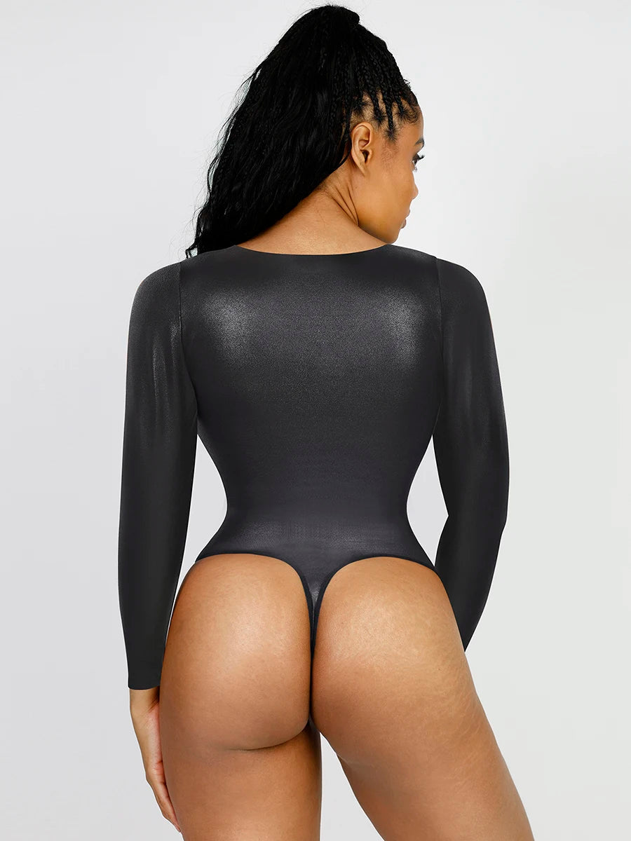Black Faux Leather Bodysuit