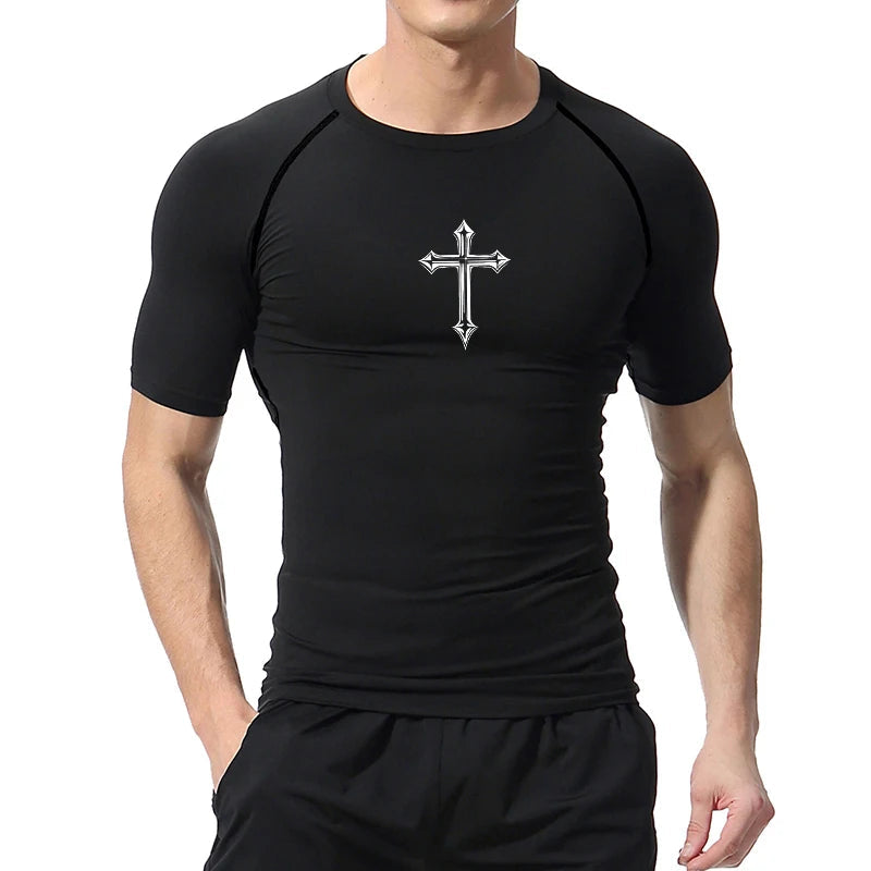 Cross Print Compression Shirt