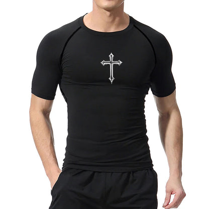Cross Print Compression Shirt