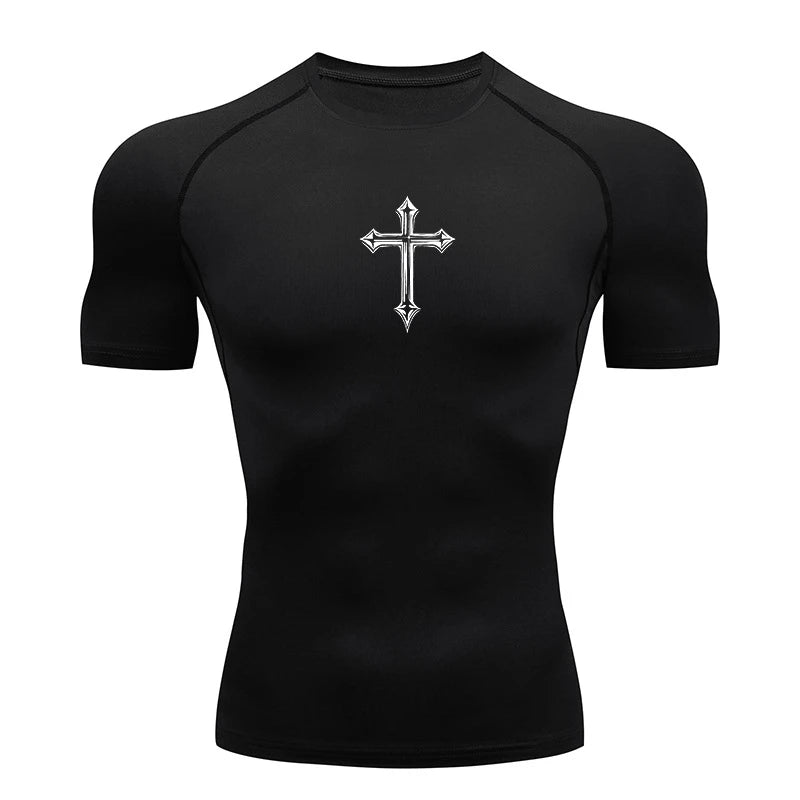 Cross Print Compression Shirt