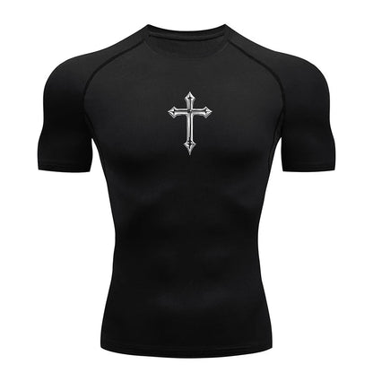 Cross Print Compression Shirt