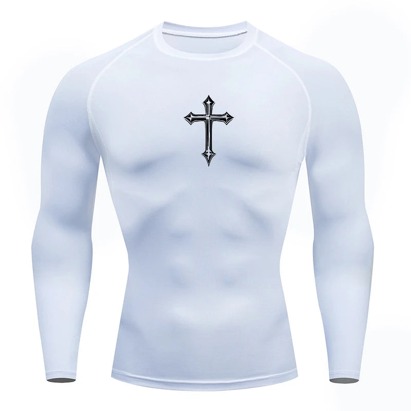 Cross Print Compression Shirt