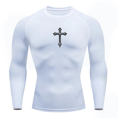 Cross Print Compression Shirt
