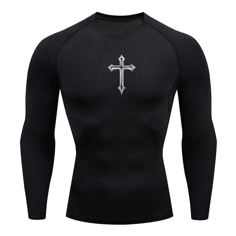 Cross Print Compression Shirt