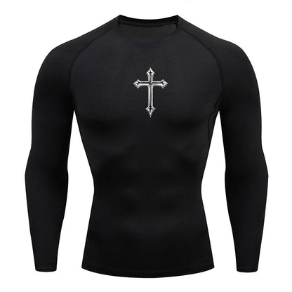 Cross Print Compression Shirt