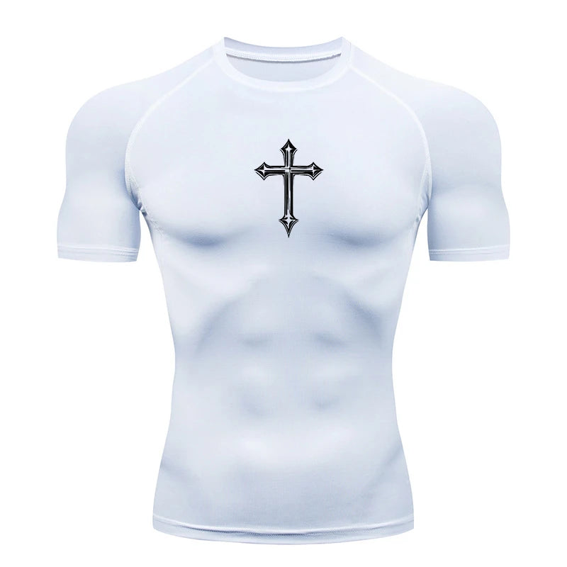 Cross Print Compression Shirt