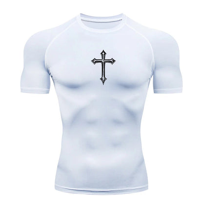 Cross Print Compression Shirt