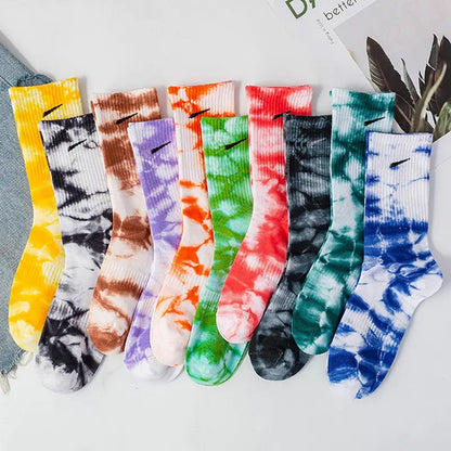 Women Tie-dye Middle Tube Socks