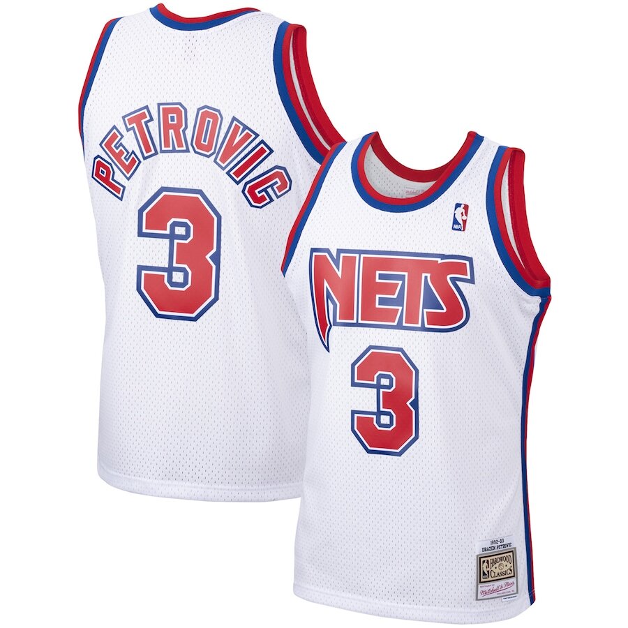 Men's New Jersey Nets Drazen Petrovic White Jersey