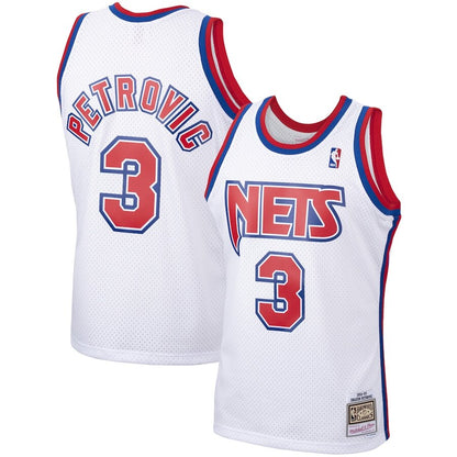 Men's New Jersey Nets Drazen Petrovic White Jersey