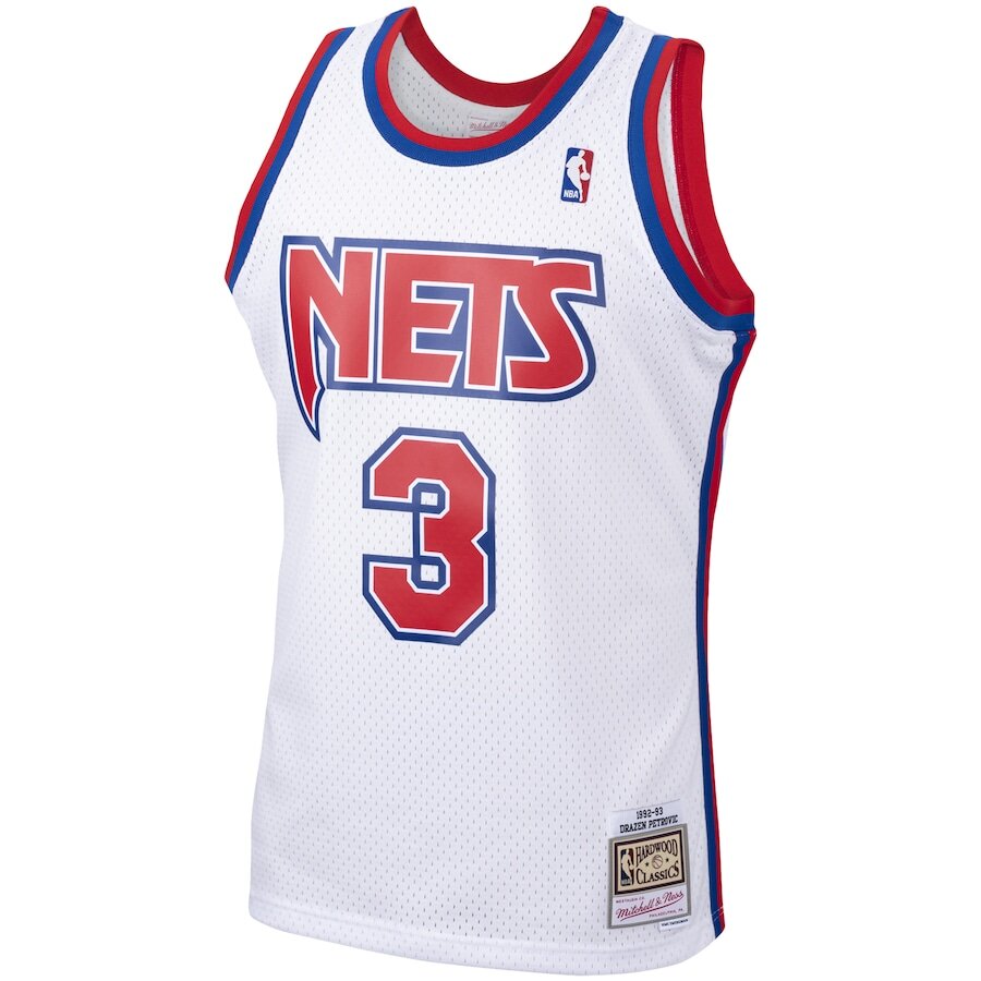 Men's New Jersey Nets Drazen Petrovic White Jersey