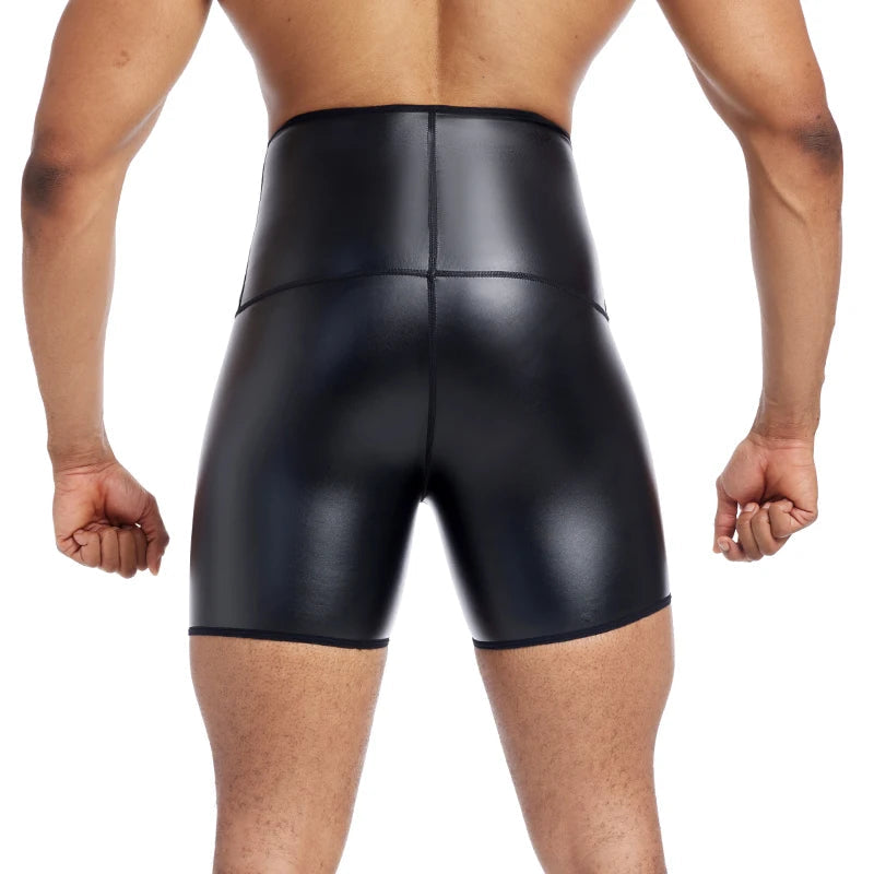 Men's Faux Leather High Waist Shorts