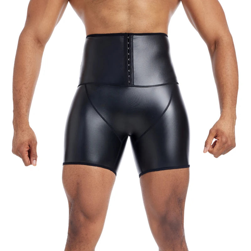 Men's Faux Leather High Waist Shorts