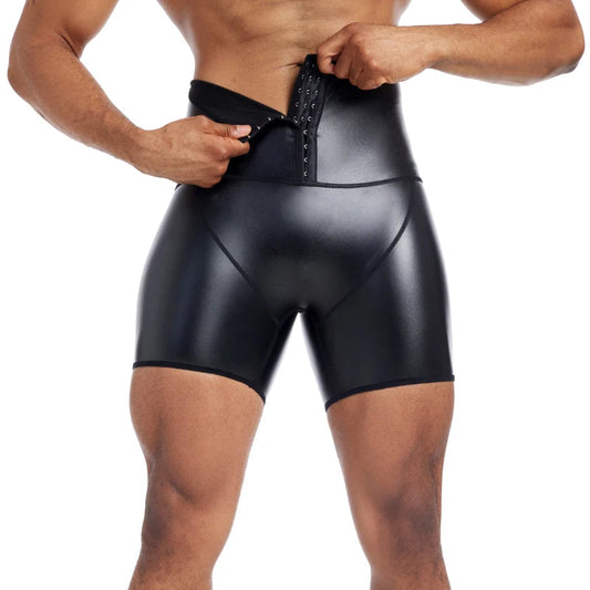 Men's Faux Leather High Waist Shorts