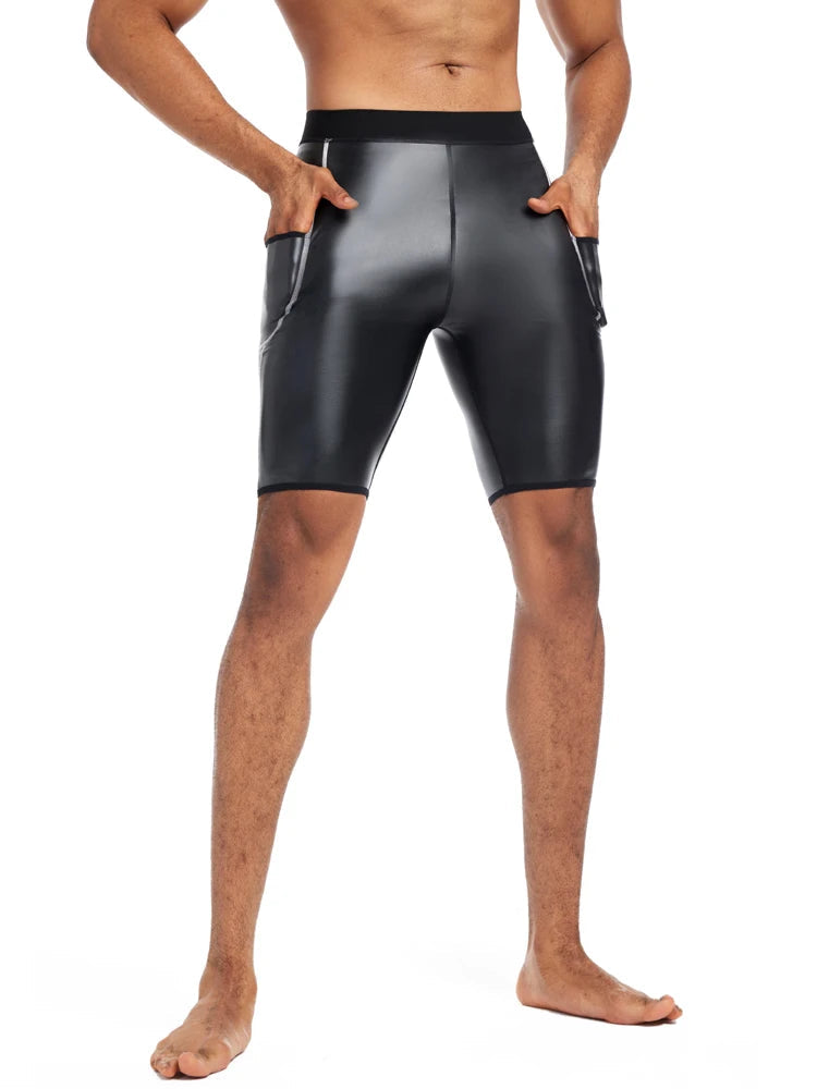 Men's Faux Leather Shorts with Pockets
