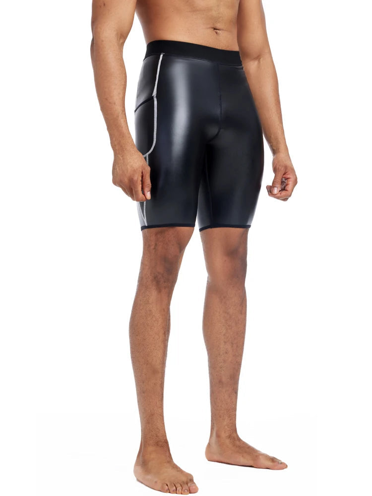 Men's Faux Leather Shorts with Pockets