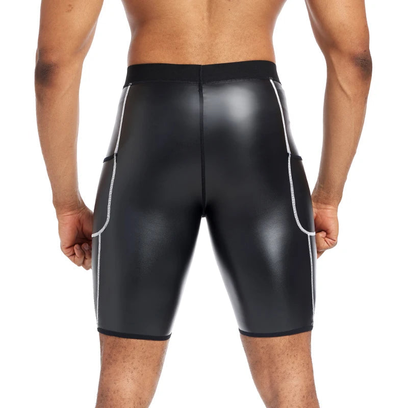 Men's Faux Leather Shorts with Pockets