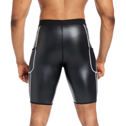 Men's Faux Leather Shorts with Pockets
