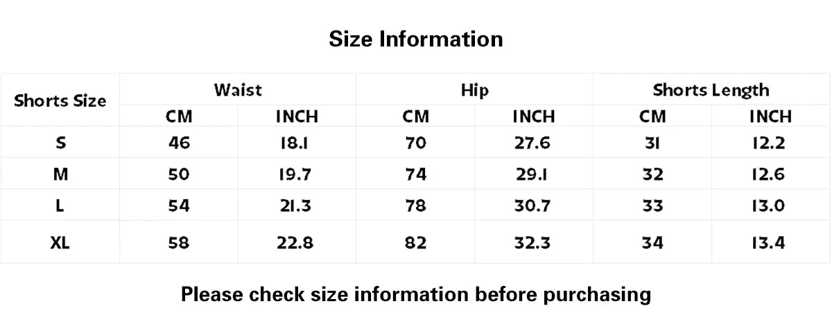 Seamless Yoga Shorts Size Chart