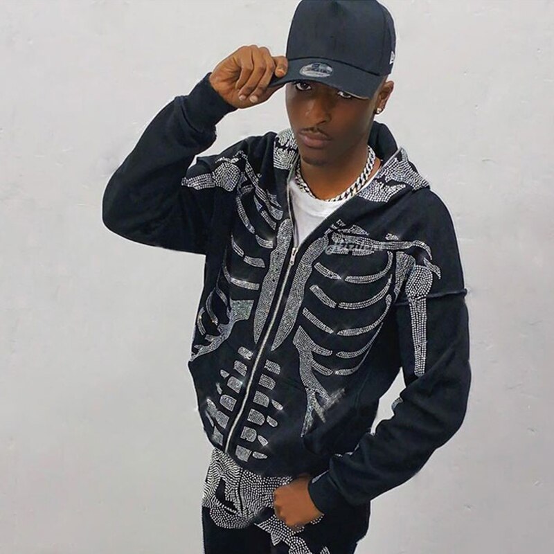 Gothic Rhinestone Skeleton Hoodie